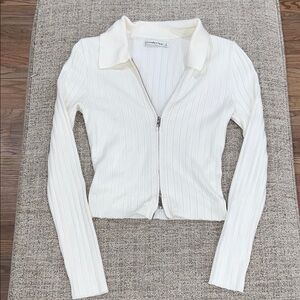 Abercrombie & Fitch Cream Ribbed Zip-Up Sweater